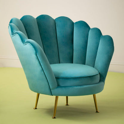 Ovala Blue Velvet Chair with Scalloped Back