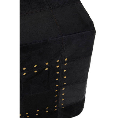 Bosie Safira Black Patchwork Leather Pouffe With Gold Studs