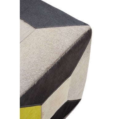 Safira Geometric Design Hair on Leather Pouffe