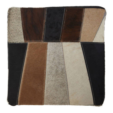 Safira Hair on Leather Pouffe in Geometric Patchwork Design