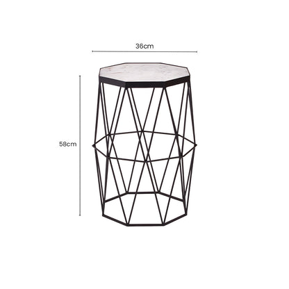 White Marble Top Octagonal Side Table with Black Finish Metal Base | Shalimar