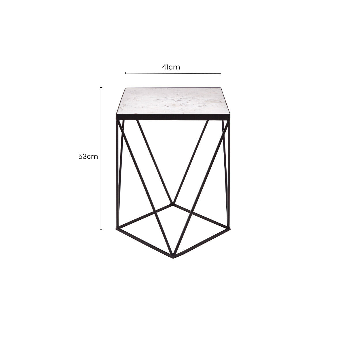 White Marble Top Square Side Table with Black Finish Metal Base | Shalimar