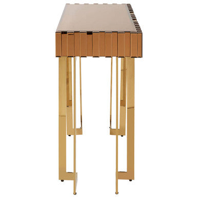 Rivoli Mirrored Top Console Table With Gold Polished Frame