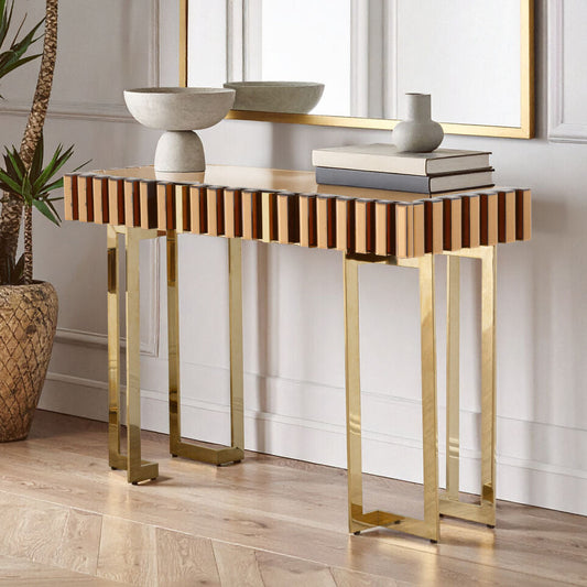 Rivoli Mirrored Top Console Table With Gold Polished Frame