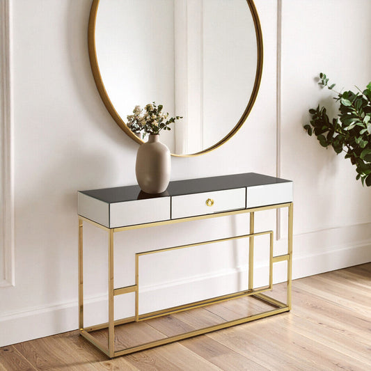 Black Glass Top One Drawer Console Table | Rimini