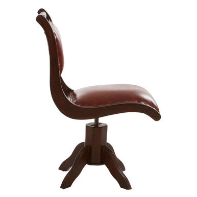 Inca Brown Leather and Teak Wood Swivel Chair