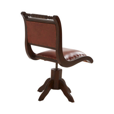 Inca Brown Leather and Teak Wood Swivel Chair