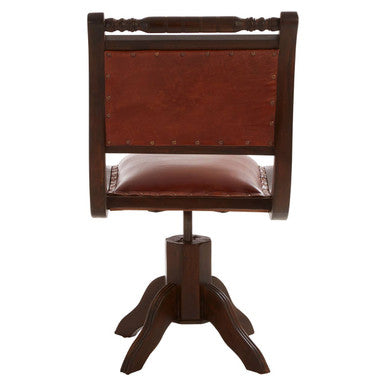 Inca Brown Leather and Teak Wood Swivel Chair