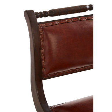 Inca Brown Leather and Teak Wood Swivel Chair