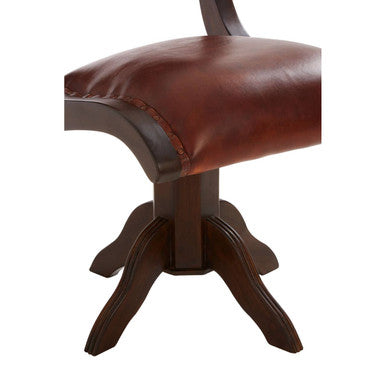 Inca Brown Leather and Teak Wood Swivel Chair