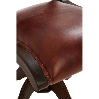 Inca Brown Leather and Teak Wood Swivel Chair
