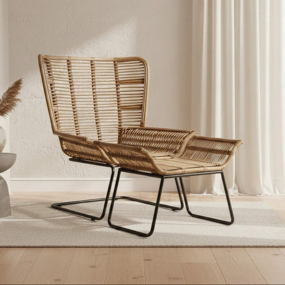 Manado Grey Washed Natural Rattan Lounge Chair and Footstool