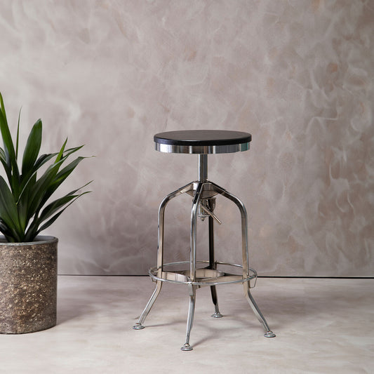 Gator Chrome and Ash Wood Adjustable Bar Stool