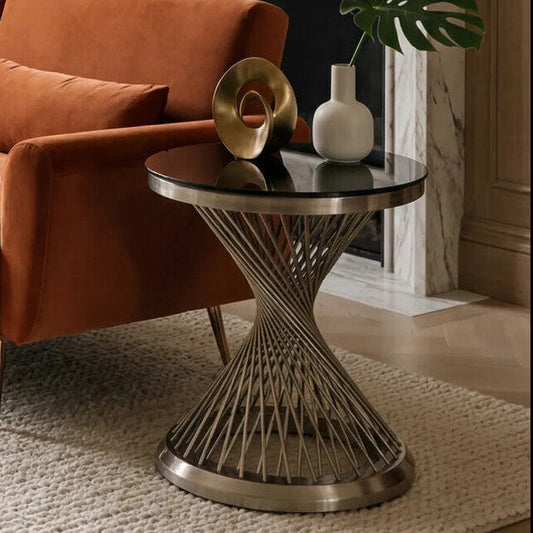 Anzio Hourglass Side Table with Silver Base