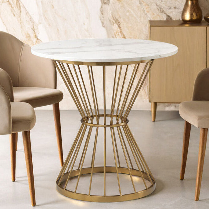 Hourglass Dining Table with White Marble Top and Gold Base | Anzio