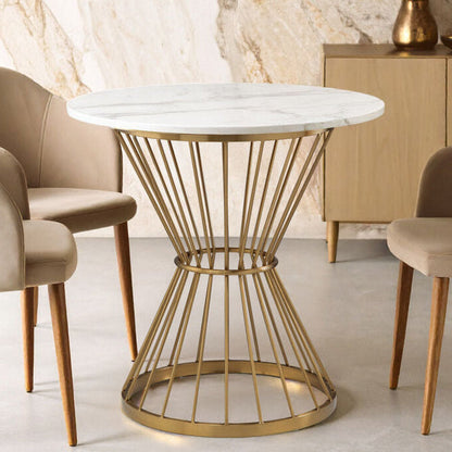 Hourglass Dining Table with White Marble Top and Gold Base | Anzio