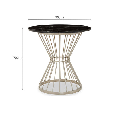 Hourglass Dining Table with Black Marble Top and Silver Base | Anzio