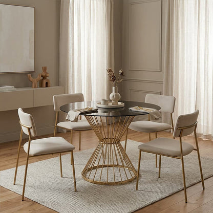 Hourglass Dining Table with Black Glass Top and Gold Base | Anzio