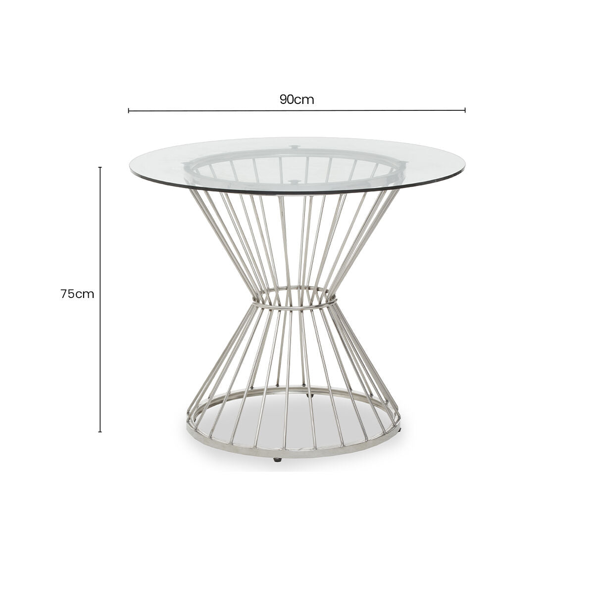 Anzio Hourglass Dining Table with Clear Glass and Silver Base