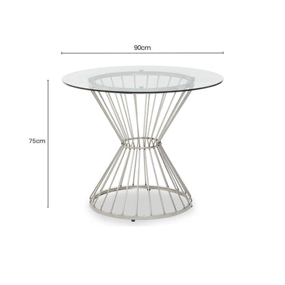 Anzio Hourglass Dining Table with Clear Glass and Silver Base