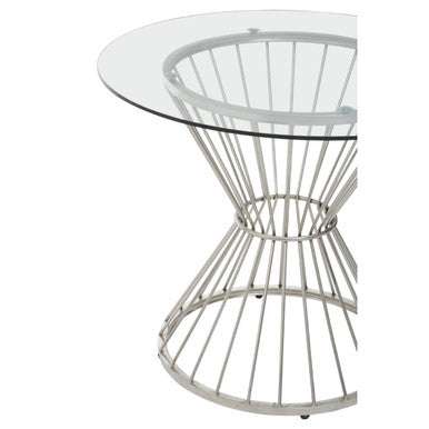Anzio Hourglass Dining Table with Clear Glass and Silver Base