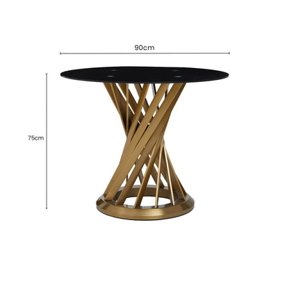 Anzio Black Glass And Gold Hourglass Base Dining Table