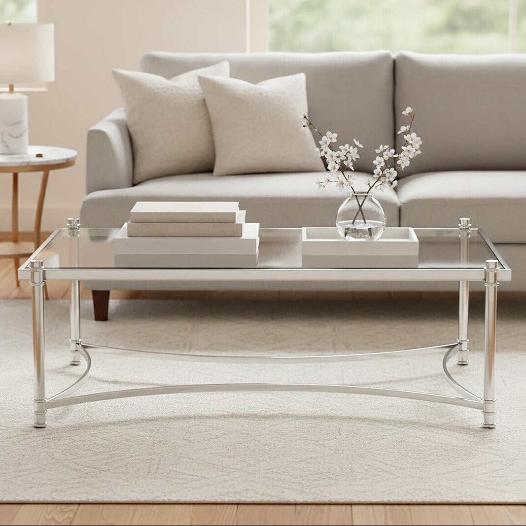 Ackley Silver Coffee Table with Clear Glass