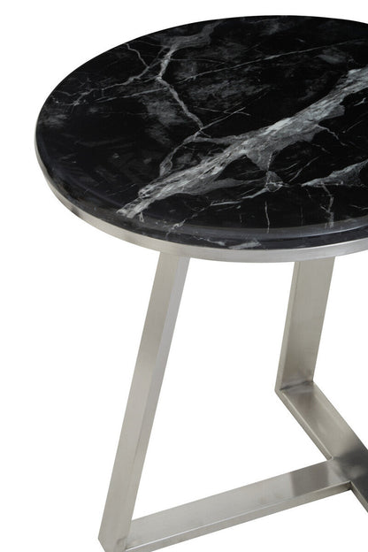 Alvaro Round Side Table With Black Marble Top