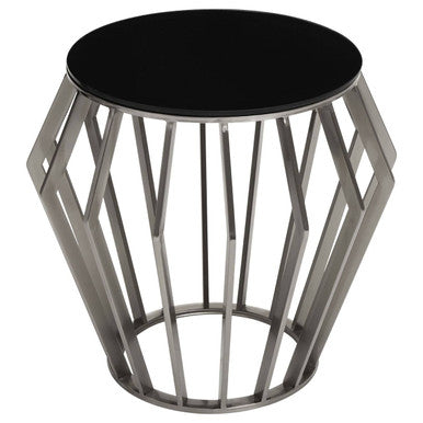 Ackley Silver Round Side Table with Black Glass