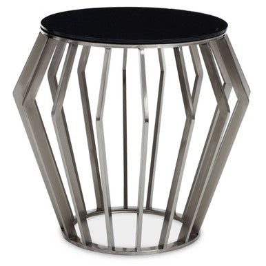 Ackley Silver Round Side Table with Black Glass