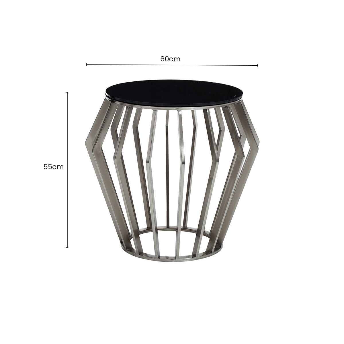 Ackley Silver Round Side Table with Black Glass