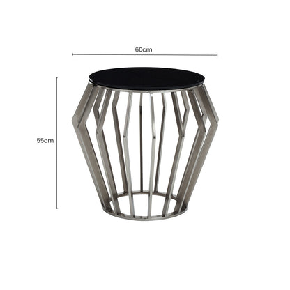 Ackley Silver Round Side Table with Black Glass