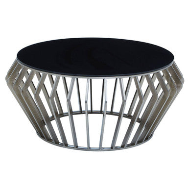 Ackley Silver Round Coffee Table with Black Glass