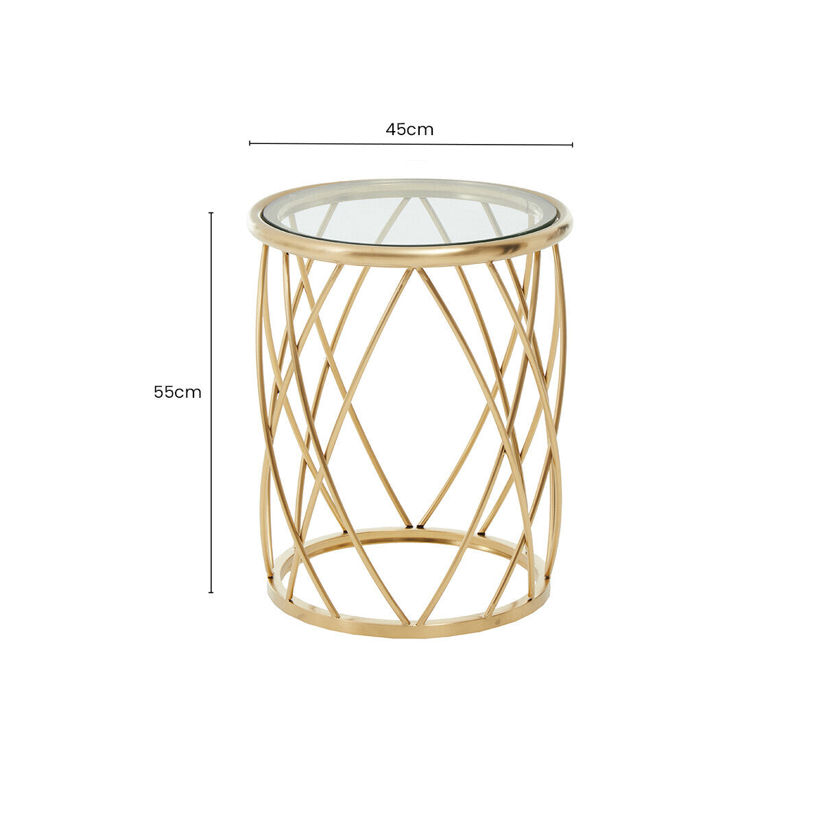 Ackley Gold Metal  Side Table with Clear Glass Top