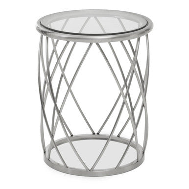 Ackley Silver Round Side Table with Clear Glass