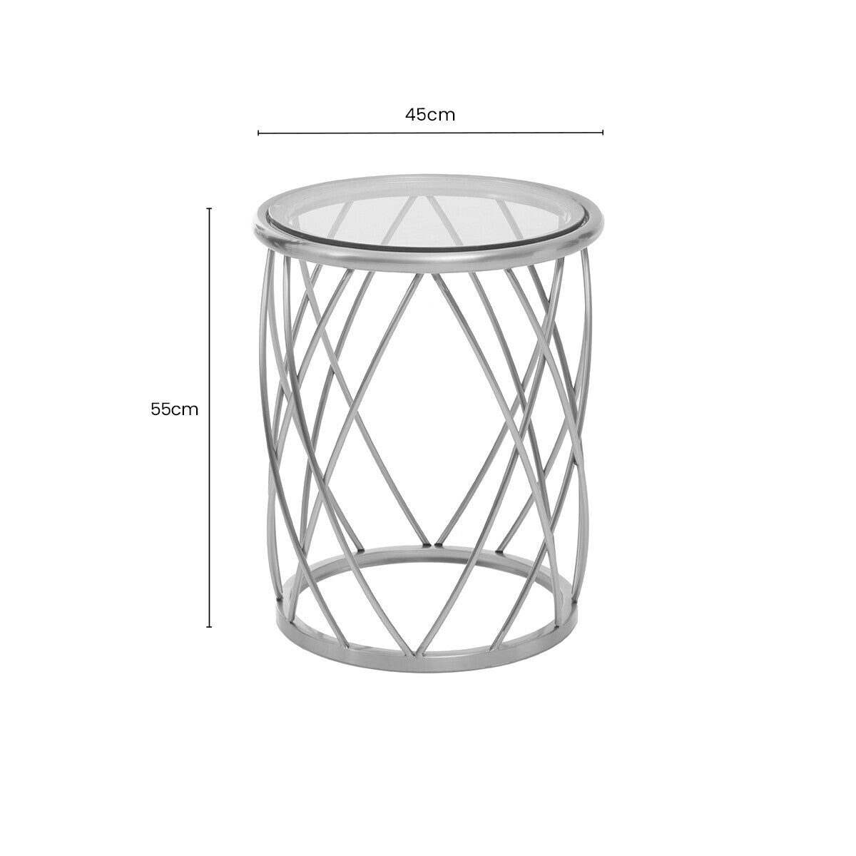 Ackley Silver Round Side Table with Clear Glass