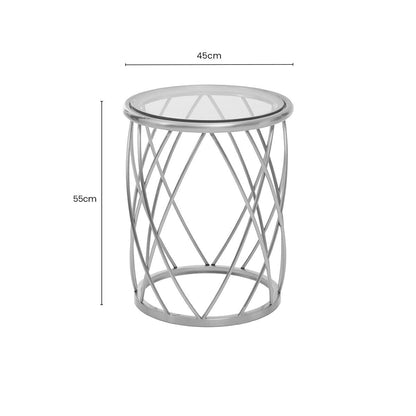 Ackley Silver Round Side Table with Clear Glass