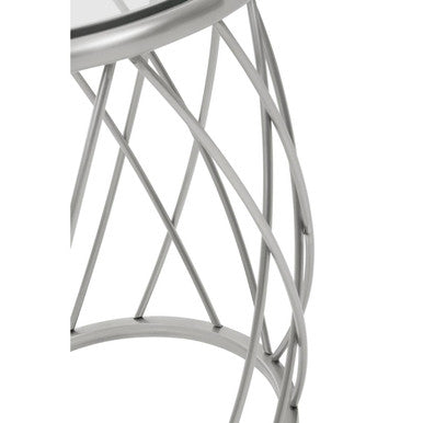 Ackley Silver Round Side Table with Clear Glass