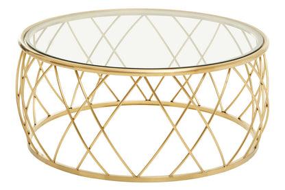 Ackley Gold Round Coffee Table with Clear Glass