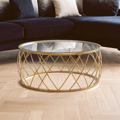 Ackley Gold Round Coffee Table with Clear Glass