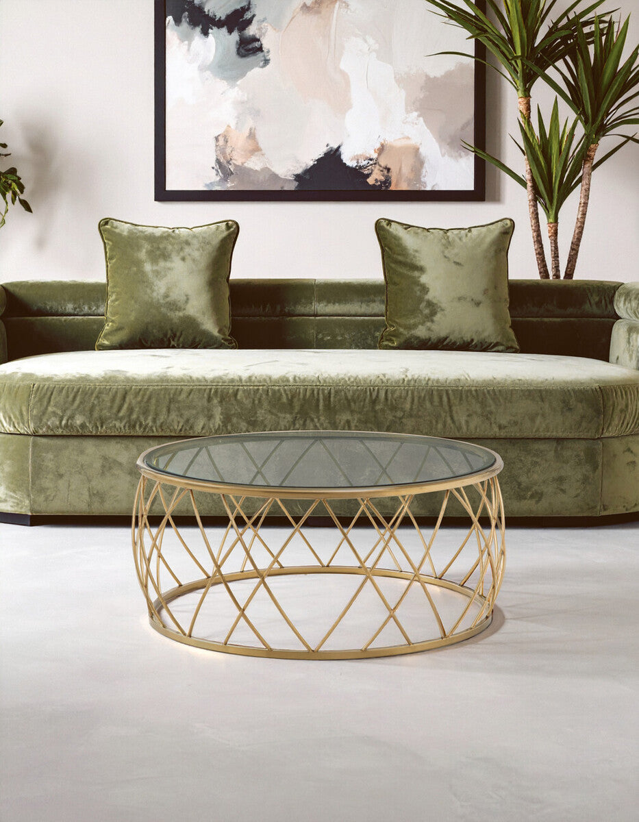 Ackley Gold Round Coffee Table with Clear Glass