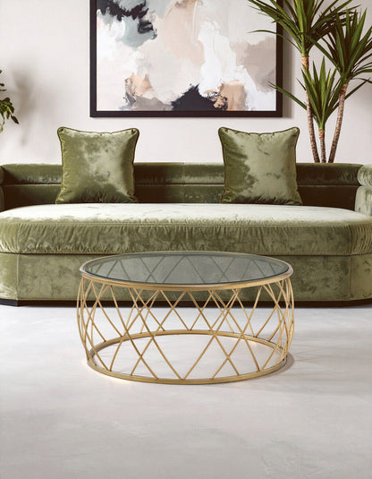 Ackley Gold Round Coffee Table with Clear Glass