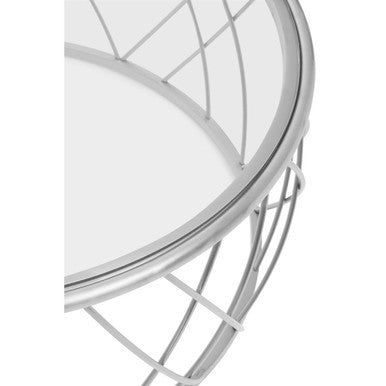 Ackley Silver Round Coffee Table with Clear Glass