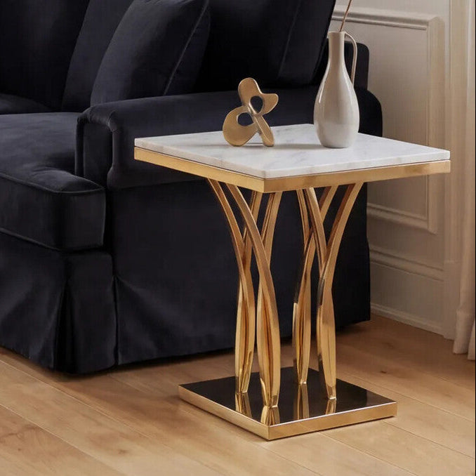Arenza White Marble And Gold Side Table