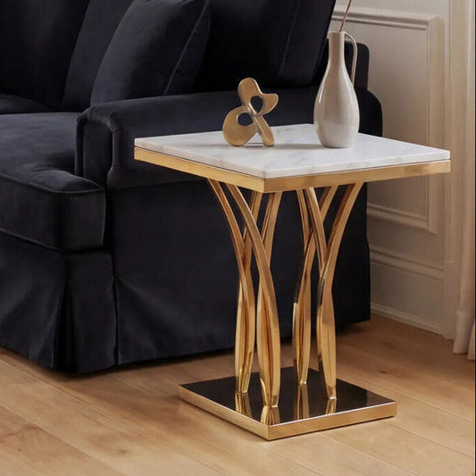 Arenza White Marble And Gold Side Table