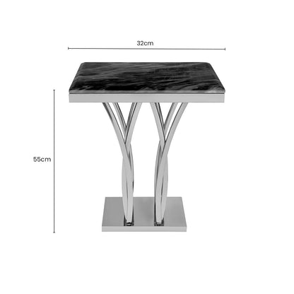Black Marble Top Side Table with Silver Sculptural Metal Base | Arenza