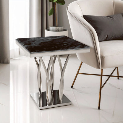 Arenza Black Marble And Silver Side Table