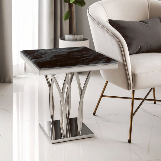 Arenza Black Marble And Silver Side Table