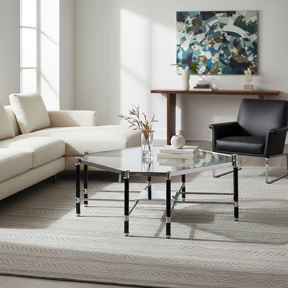 Silver and Black Metal Coffee Table with Clear Tempered Glass Top | Allessi