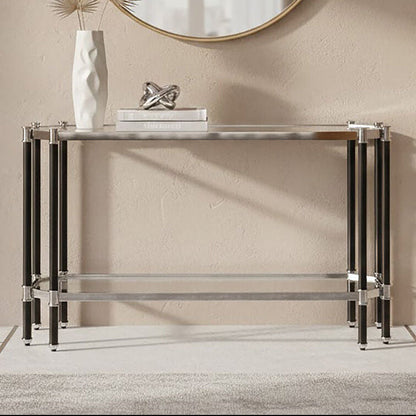 Silver and Black Chrome Finish Console Table with Clear Tempered Glass Top | Allessi